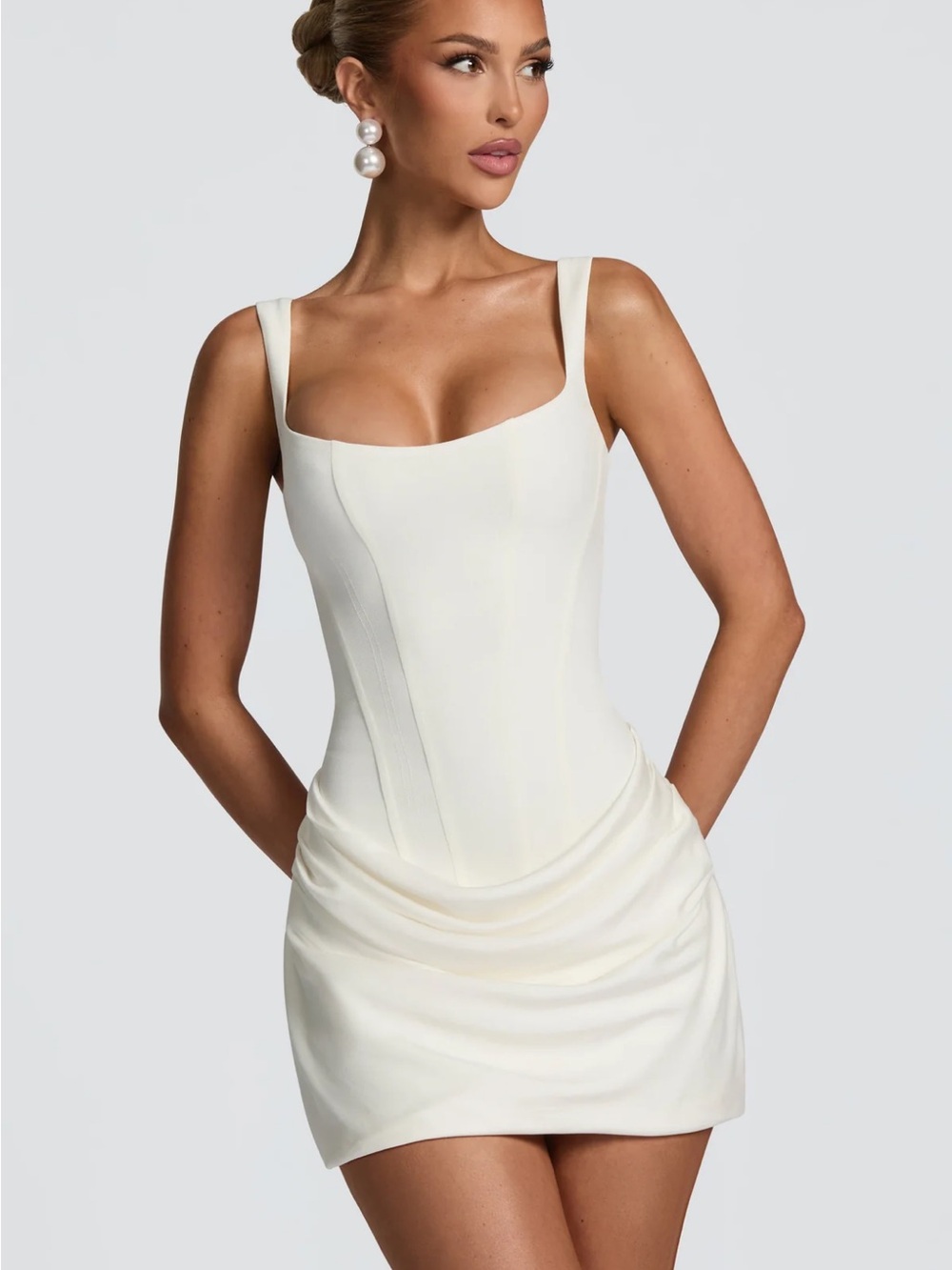CORNELIA MINI DRESS - IVORY White Square-Neck Bodycon Mini Dress